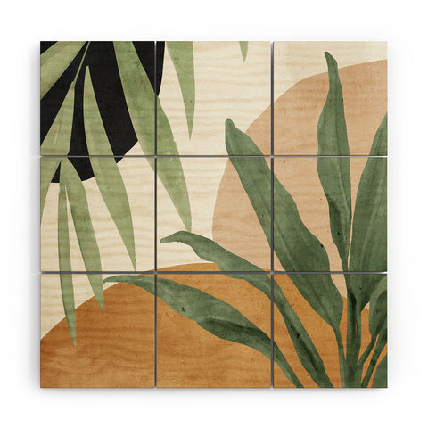 ThingDesign Abstract Art Tropical Leaves 4 Wood Wall Mural
