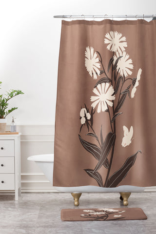 ThingDesign Abstract Flowers 16 Shower Curtain And Mat