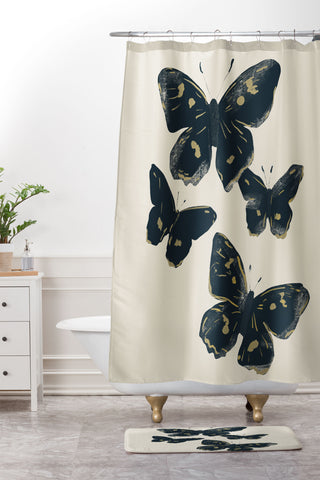 ThingDesign Black Butterflies 2 Shower Curtain And Mat