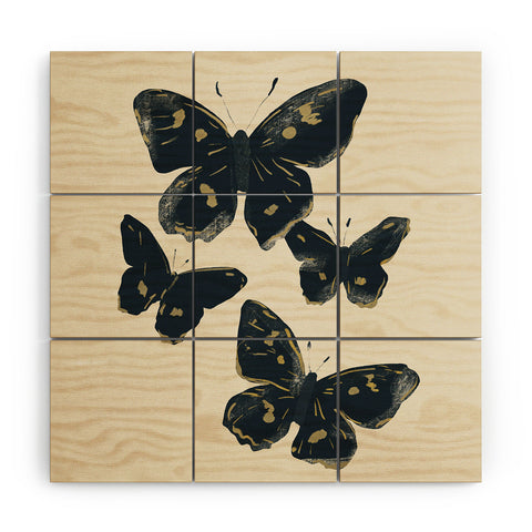 ThingDesign Black Butterflies 2 Wood Wall Mural