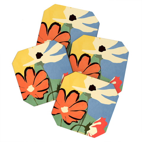 ThingDesign Modern Abstract Art Flowers 14 Coaster Set