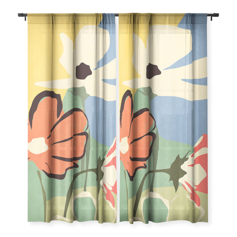 ThingDesign Modern Abstract Art Flowers 14 Sheer Non Repeat