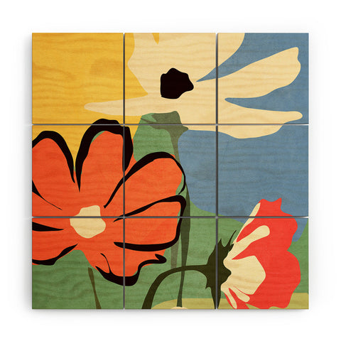 ThingDesign Modern Abstract Art Flowers 14 Wood Wall Mural