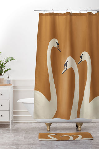 ThingDesign White Swans 2 Shower Curtain And Mat