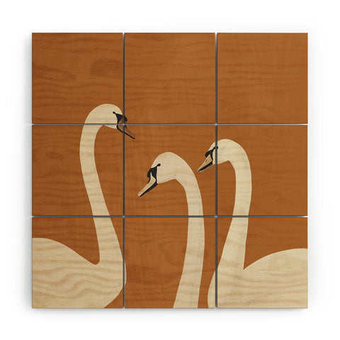 ThingDesign White Swans 2 Wood Wall Mural