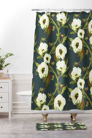 ThirtyOne Illustrations Circa in Olive Shower Curtain And Mat
