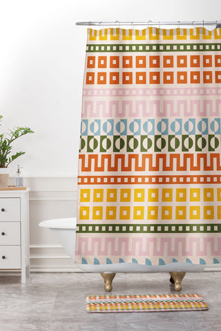 ThirtyOne Illustrations Granny Square Retro Shower Curtain And Mat