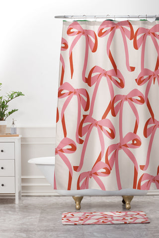 ThirtyOne Illustrations Pink Champagne Bows Shower Curtain And Mat
