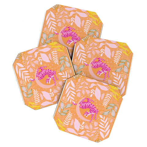 ThirtyOne Illustrations Tiger Moon in Tangerine Coaster Set