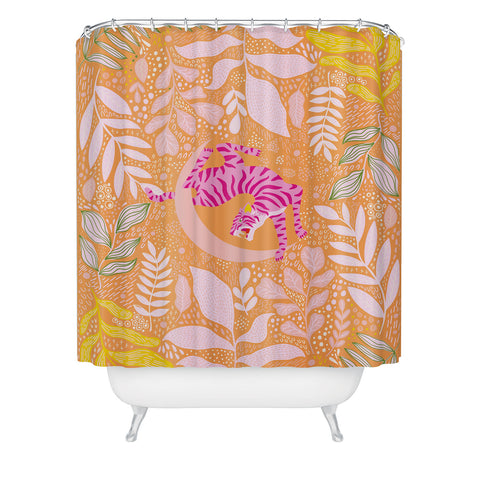 ThirtyOne Illustrations Tiger Moon in Tangerine Shower Curtain