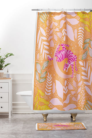 ThirtyOne Illustrations Tiger Moon in Tangerine Shower Curtain And Mat