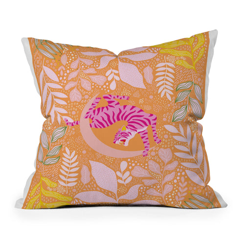 ThirtyOne Illustrations Tiger Moon in Tangerine Outdoor Throw Pillow