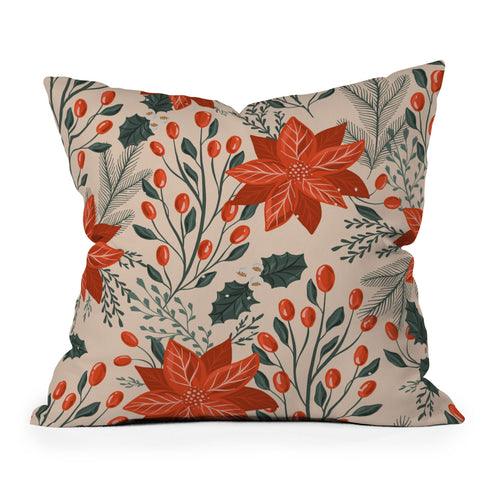 ThirtyOne Illustrations xmas poinsettia Outdoor Throw Pillow