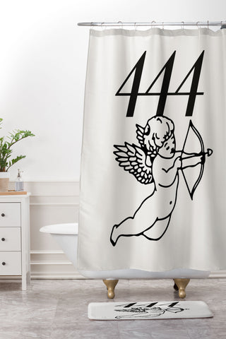 Tiger Spirit Angel Number 444 BW Shower Curtain And Mat