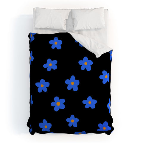 Tiger Spirit Blue and Orange Flowers Duvet Cover