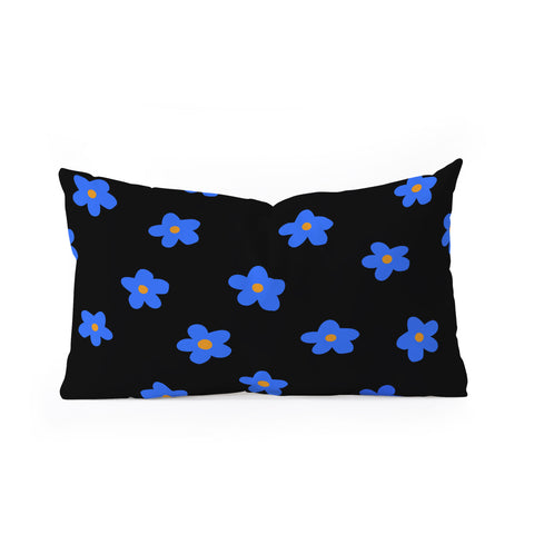 Tiger Spirit Blue and Orange Flowers Oblong Throw Pillow