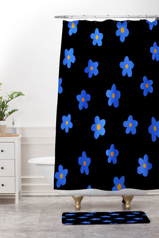Tiger Spirit Blue and Orange Flowers Shower Curtain And Mat
