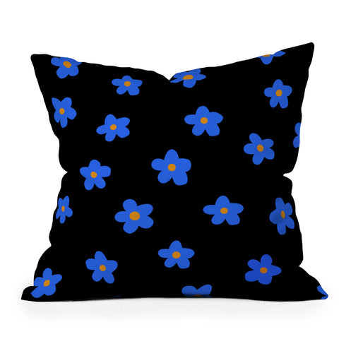 Tiger Spirit Blue and Orange Flowers Throw Pillow