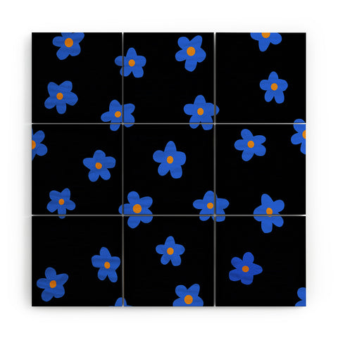 Tiger Spirit Blue and Orange Flowers Wood Wall Mural