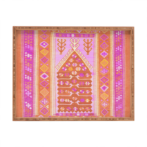 Tiger Spirit Persian Rug Orange and Pink Rectangular Tray