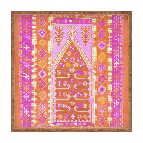 Tiger Spirit Persian Rug Orange and Pink Square Tray