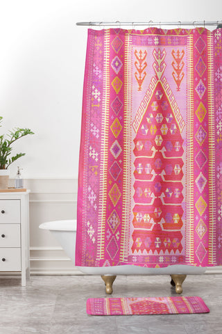 Tiger Spirit Persian Rug Shades of Pink Shower Curtain And Mat