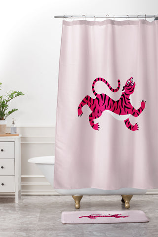 Tiger Spirit Pink Tiger Shower Curtain And Mat