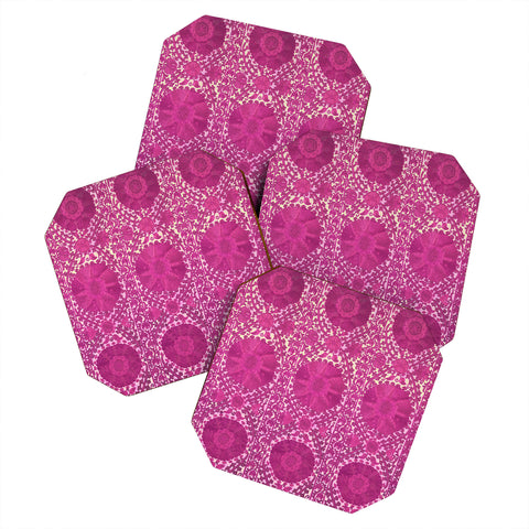 Tiger Spirit Pink Vintage Rug Coaster Set