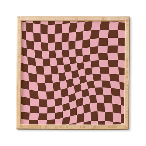 Tiger Spirit Retro Brown and Pink Checkerboard Framed Wall Art
