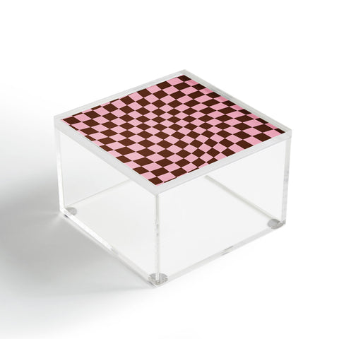 Tiger Spirit Retro Brown and Pink Checkerboard Acrylic Box