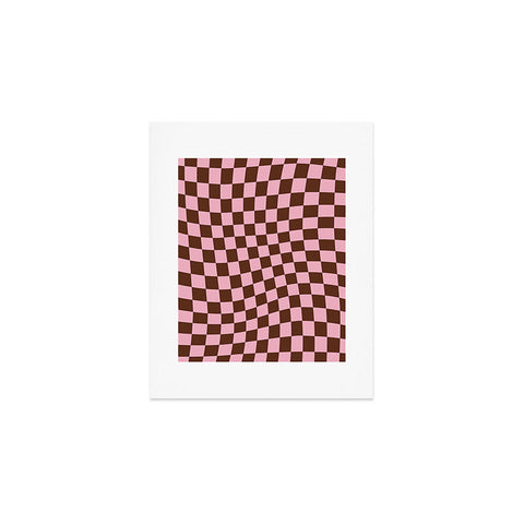 Tiger Spirit Retro Brown and Pink Checkerboard Art Print
