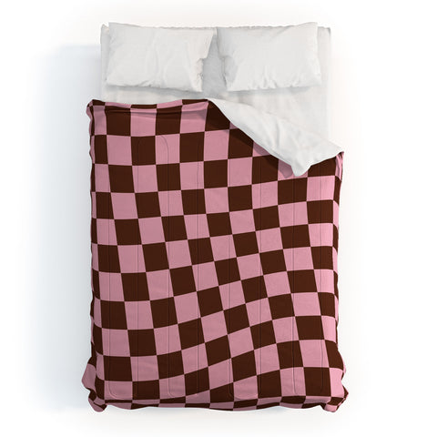 Tiger Spirit Retro Brown and Pink Checkerboard Comforter