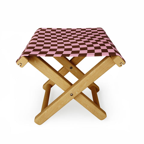 Tiger Spirit Retro Brown and Pink Checkerboard Folding Stool