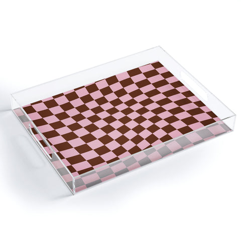 Tiger Spirit Retro Brown and Pink Checkerboard Acrylic Tray