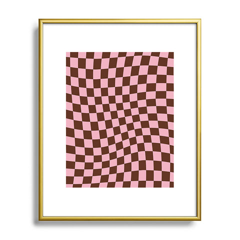 Tiger Spirit Retro Brown and Pink Checkerboard Metal Framed Art Print
