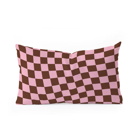 Tiger Spirit Retro Brown and Pink Checkerboard Oblong Throw Pillow
