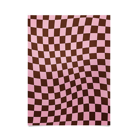 Tiger Spirit Retro Brown and Pink Checkerboard Poster