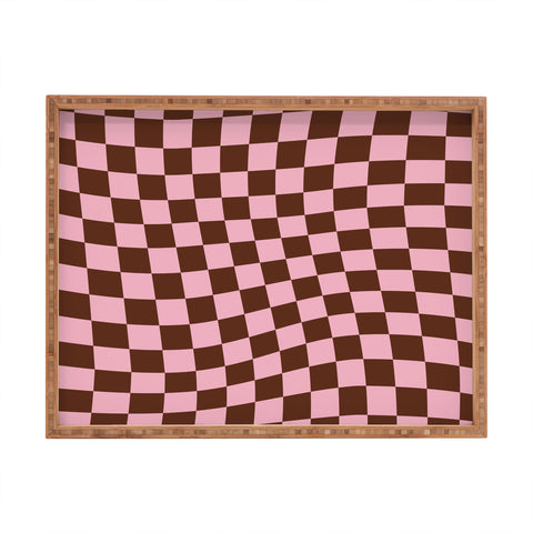 Tiger Spirit Retro Brown and Pink Checkerboard Rectangular Tray