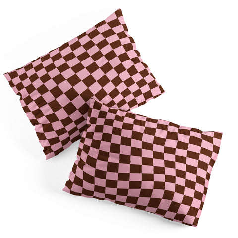 Tiger Spirit Retro Brown and Pink Checkerboard Pillow Shams
