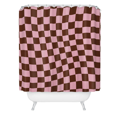 Tiger Spirit Retro Brown and Pink Checkerboard Shower Curtain