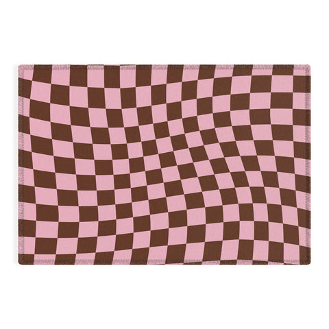 Tiger Spirit Retro Brown and Pink Checkerboard Outdoor Rug