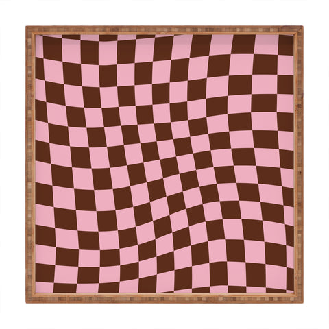 Tiger Spirit Retro Brown and Pink Checkerboard Square Tray