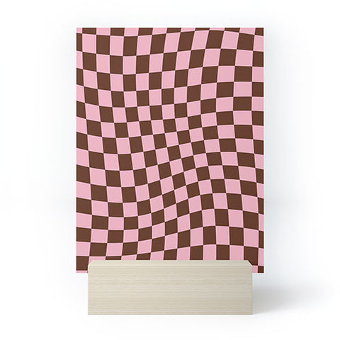 Tiger Spirit Retro Brown and Pink Checkerboard Mini Art Print