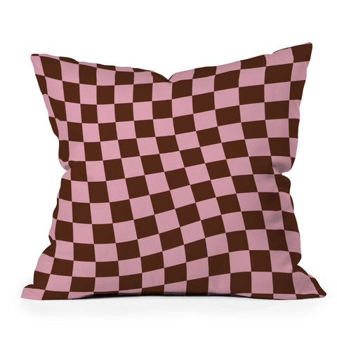 Tiger Spirit Retro Brown and Pink Checkerboard Outdoor Throw Pillow