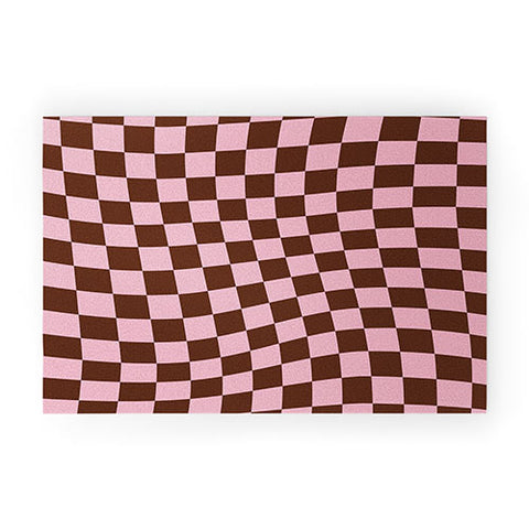 Tiger Spirit Retro Brown and Pink Checkerboard Welcome Mat