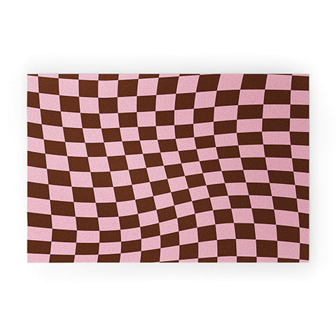 Tiger Spirit Retro Brown and Pink Checkerboard Welcome Mat