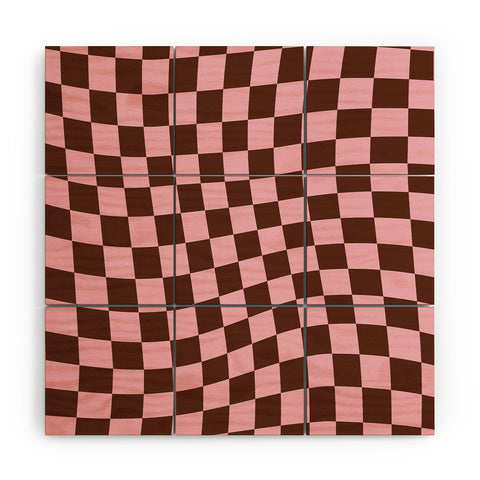Tiger Spirit Retro Brown and Pink Checkerboard Wood Wall Mural