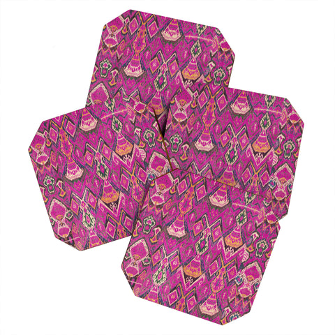 Tiger Spirit Uzbekistan Rug Deep Pink Coaster Set