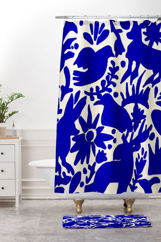 Tina Salazar Blue Otomi Shower Curtain And Mat