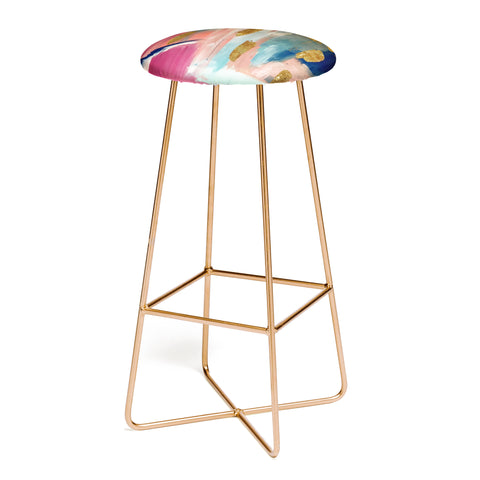 Tina Salazar Gold Leaf Indigo Blue Abstract Bar Stool